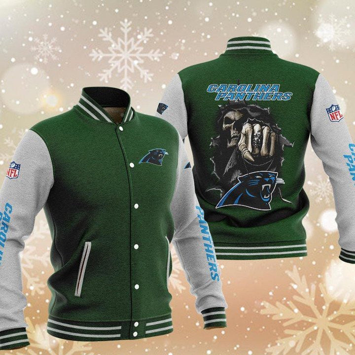 Carolina Panthers Green Skull - AOP Varsity Jacket - All-Over-Printed Jacket