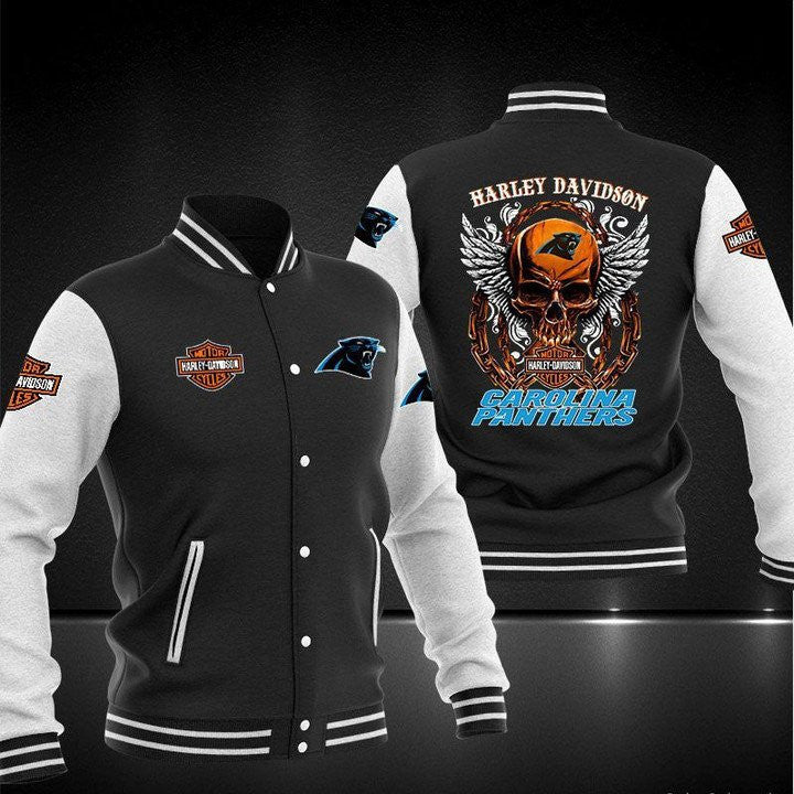 Carolina Panthers Black Skull - AOP Varsity Jacket - All-Over-Printed Jacket