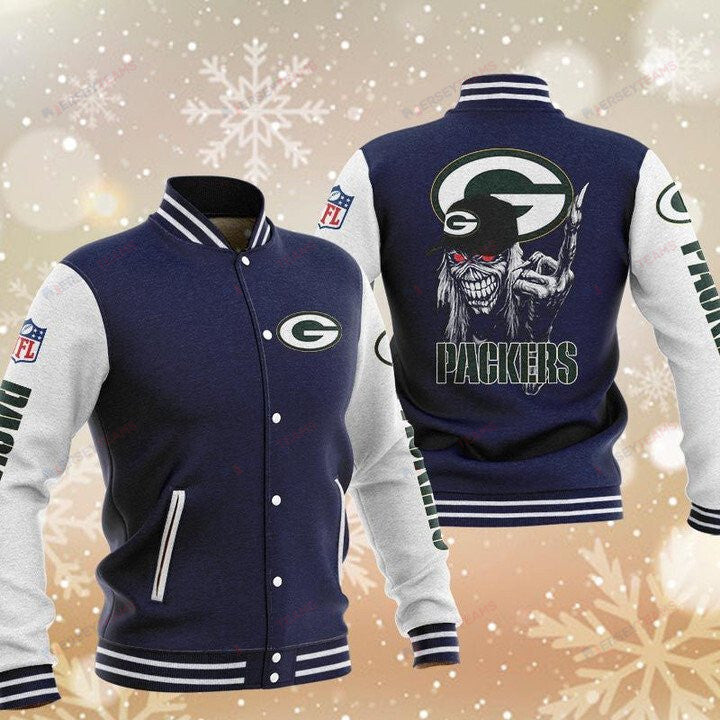 Green Bay Packers Dark Blue Iron Maiden - AOP Varsity Jacket - All-Over-Printed Jacket