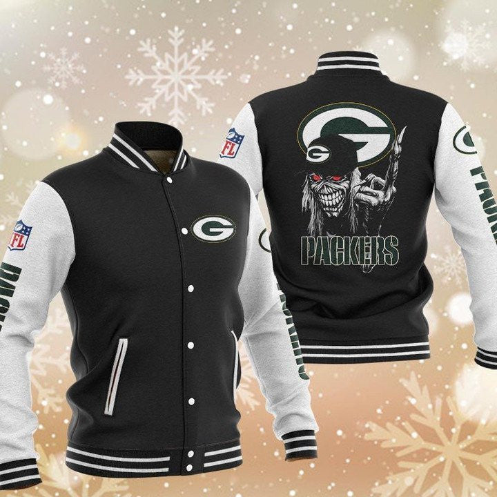 Green Bay Packers Black Iron Maiden - AOP Varsity Jacket - All-Over-Printed Jacket