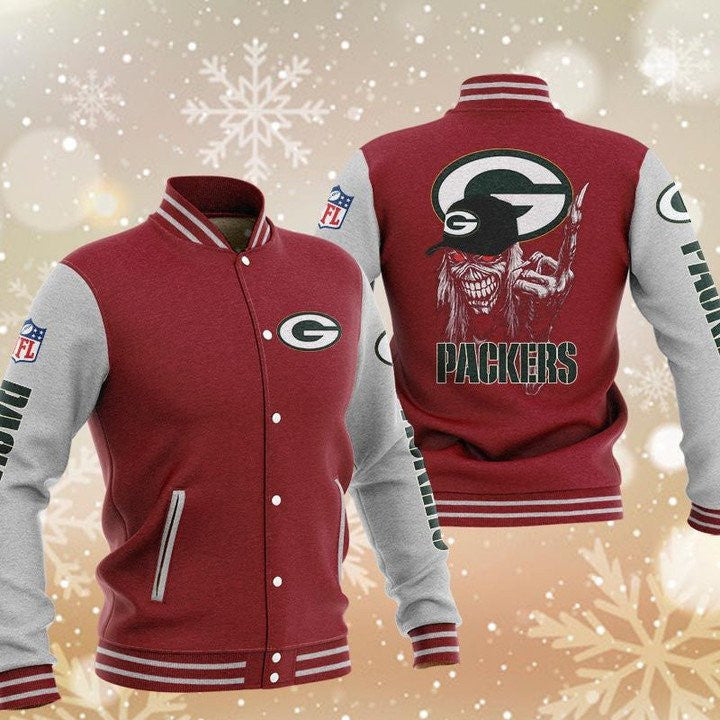 Green Bay Packers Red Grey Iron Maiden - AOP Varsity Jacket - All-Over-Printed Jacket