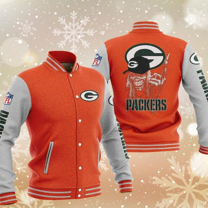 Green Bay Packers Orange Grey Iron Maiden - AOP Varsity Jacket - All-Over-Printed Jacket