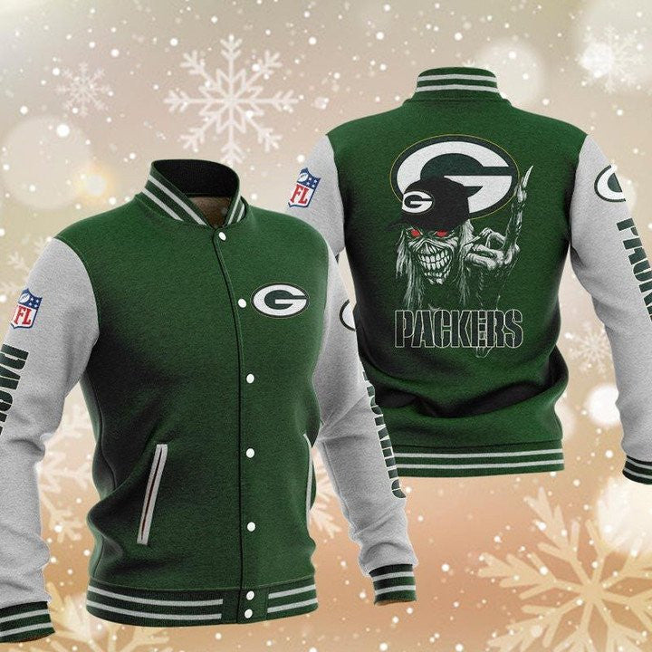 Green Bay Packers Green Iron Maiden - AOP Varsity Jacket - All-Over-Printed Jacket