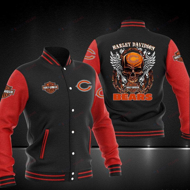 Chicago Bears Black Red Harley DavidSon - AOP Varsity Jacket - All-Over-Printed Jacket
