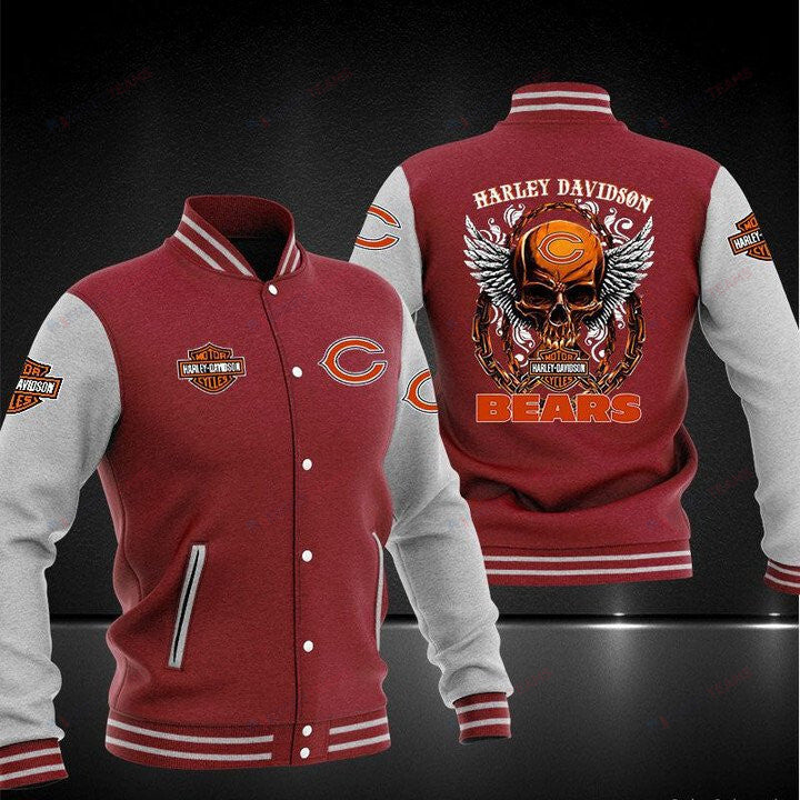 Chicago Bears Red In Grey Harley DavidSon - AOP Varsity Jacket - All-Over-Printed Jacket