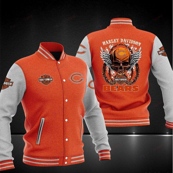 Chicago Bears Orange Grey Harley DavidSon - AOP Varsity Jacket - All-Over-Printed Jacket