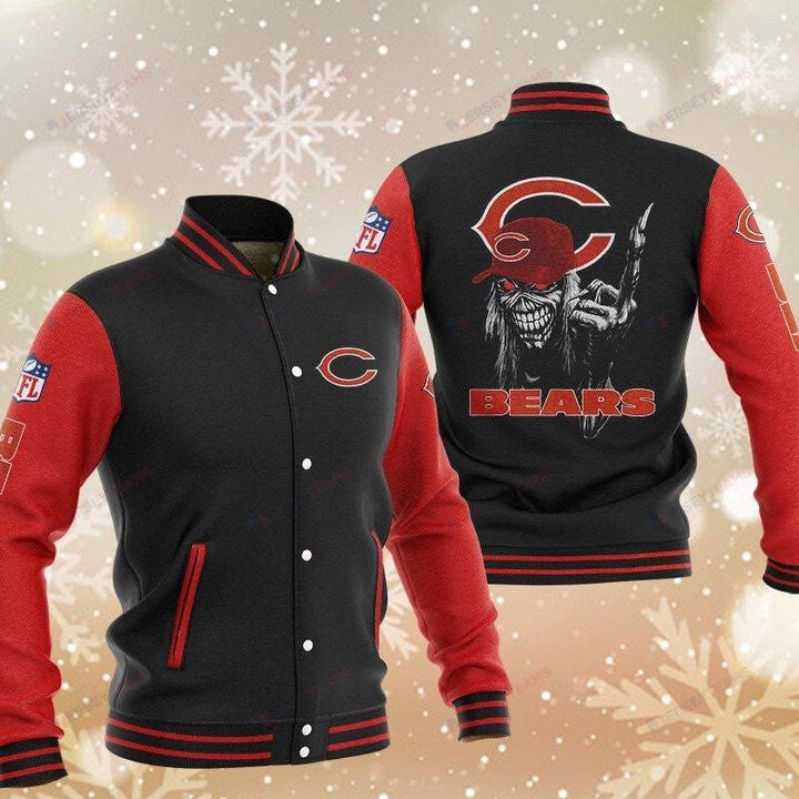 Chicago Bears Black Red Iron Maiden - AOP Varsity Jacket - All-Over-Printed Jacket