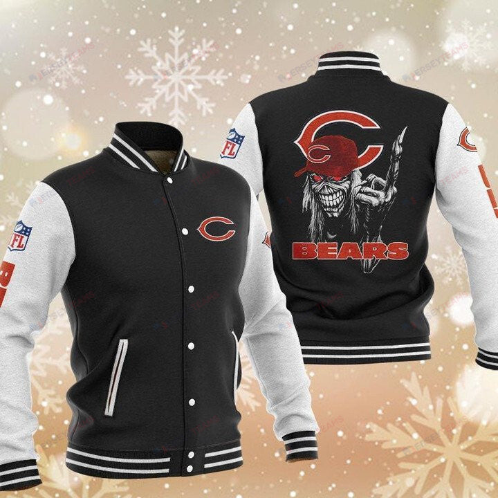Chicago Bears Black Iron Maiden - AOP Varsity Jacket - All-Over-Printed Jacket