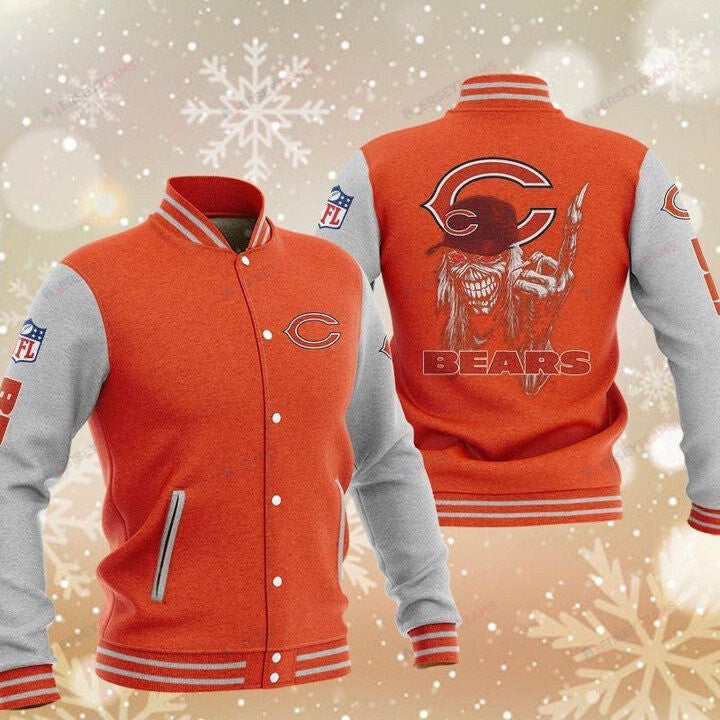 Chicago Bears Orange Grey Iron Maiden - AOP Varsity Jacket - All-Over-Printed Jacket
