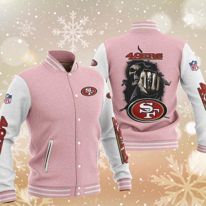San Francisco 49ers Skull Boxing Pink Grey - AOP Varsity Jacket - All-Over-Printed Jacket