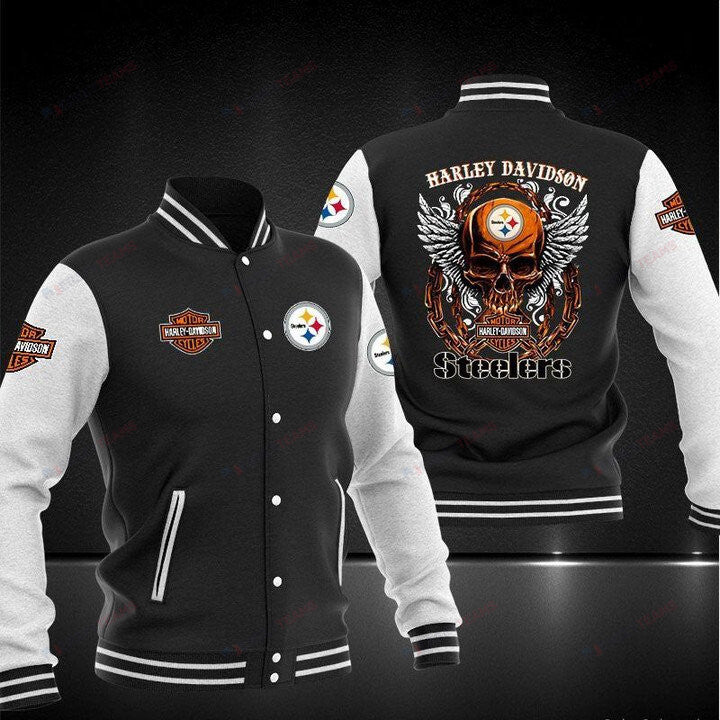 Pittsburgh Steelers Harley Davidson Black - AOP Varsity Jacket - All-Over-Printed Jacket