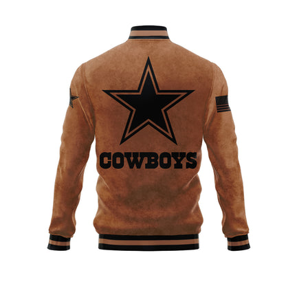 Dallas Cowboys 2023 Salute To Service Club Baseball Jacket Varsity Jacket - Brown - All-Over-Printed Jacket