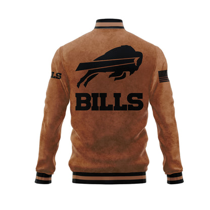 Buffalo Bills 2023 Salute To Service Club Baseball Jacket Varsity Jacket - Brown - All-Over-Printed Jacket