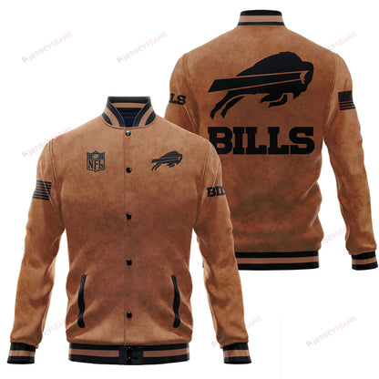 Buffalo Bills 2023 Salute To Service Club Baseball Jacket Varsity Jacket - Brown - All-Over-Printed Jacket