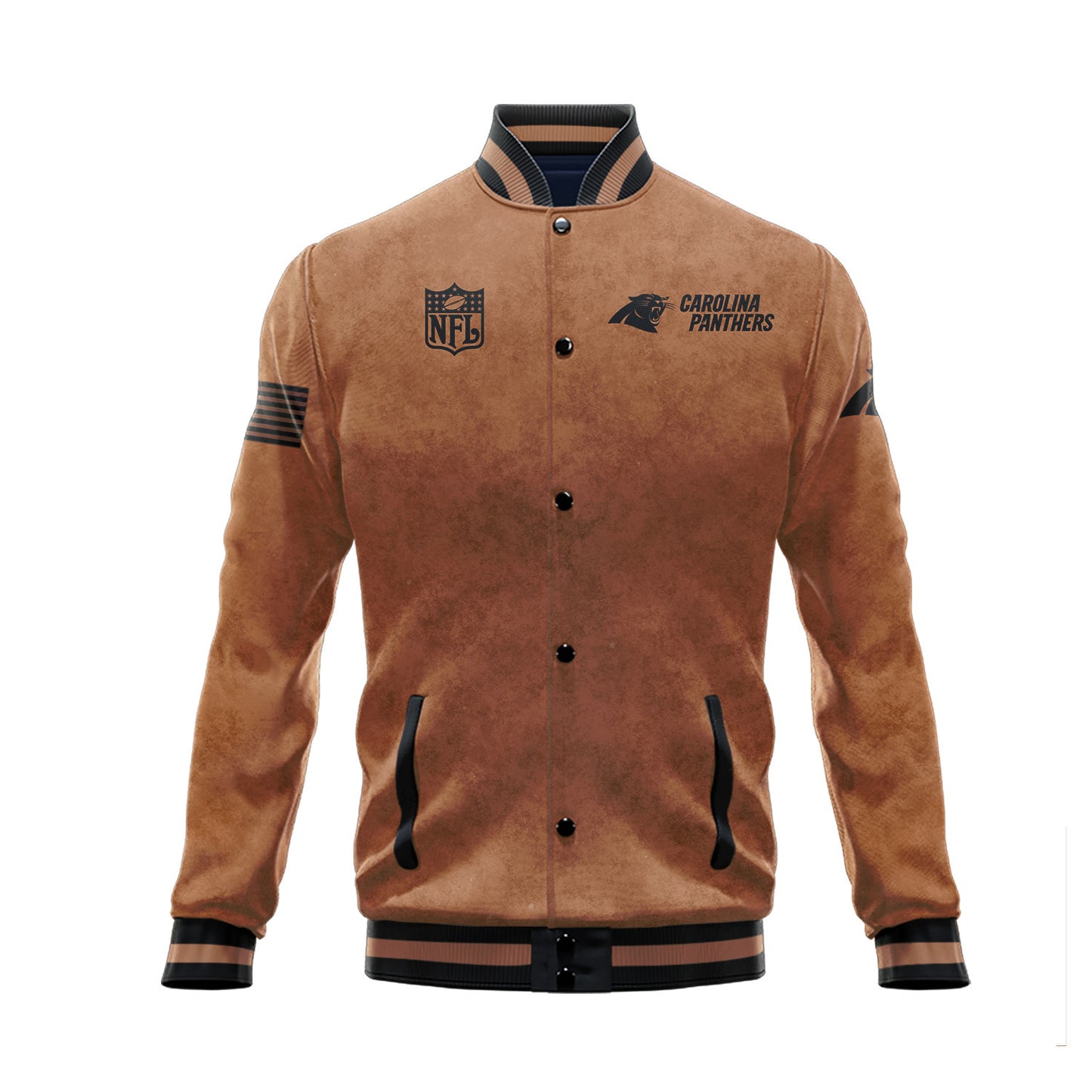 Carolina Panthers 2023 Salute To Service Club Baseball Jacket Varsity Jacket - Brown - All-Over-Printed Jacket