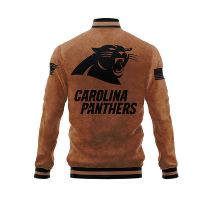 Carolina Panthers 2023 Salute To Service Club Baseball Jacket Varsity Jacket - Brown - All-Over-Printed Jacket