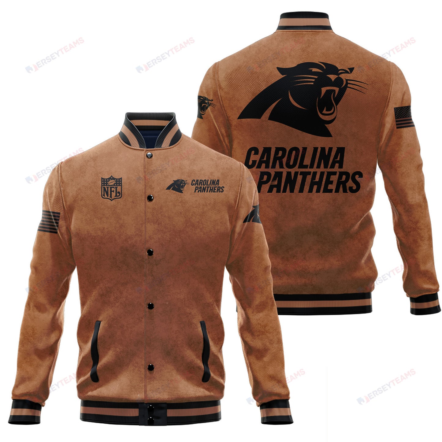 Carolina Panthers 2023 Salute To Service Club Baseball Jacket Varsity Jacket - Brown - All-Over-Printed Jacket