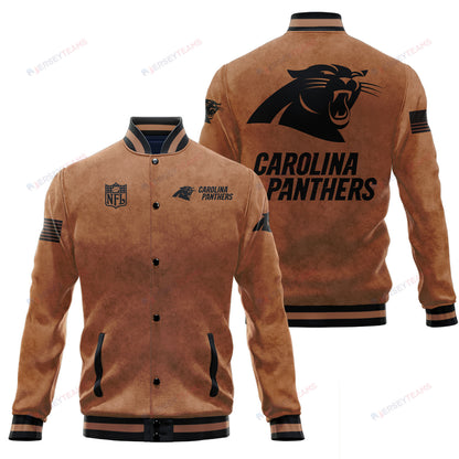 Carolina Panthers 2023 Salute To Service Club Baseball Jacket Varsity Jacket - Brown - All-Over-Printed Jacket