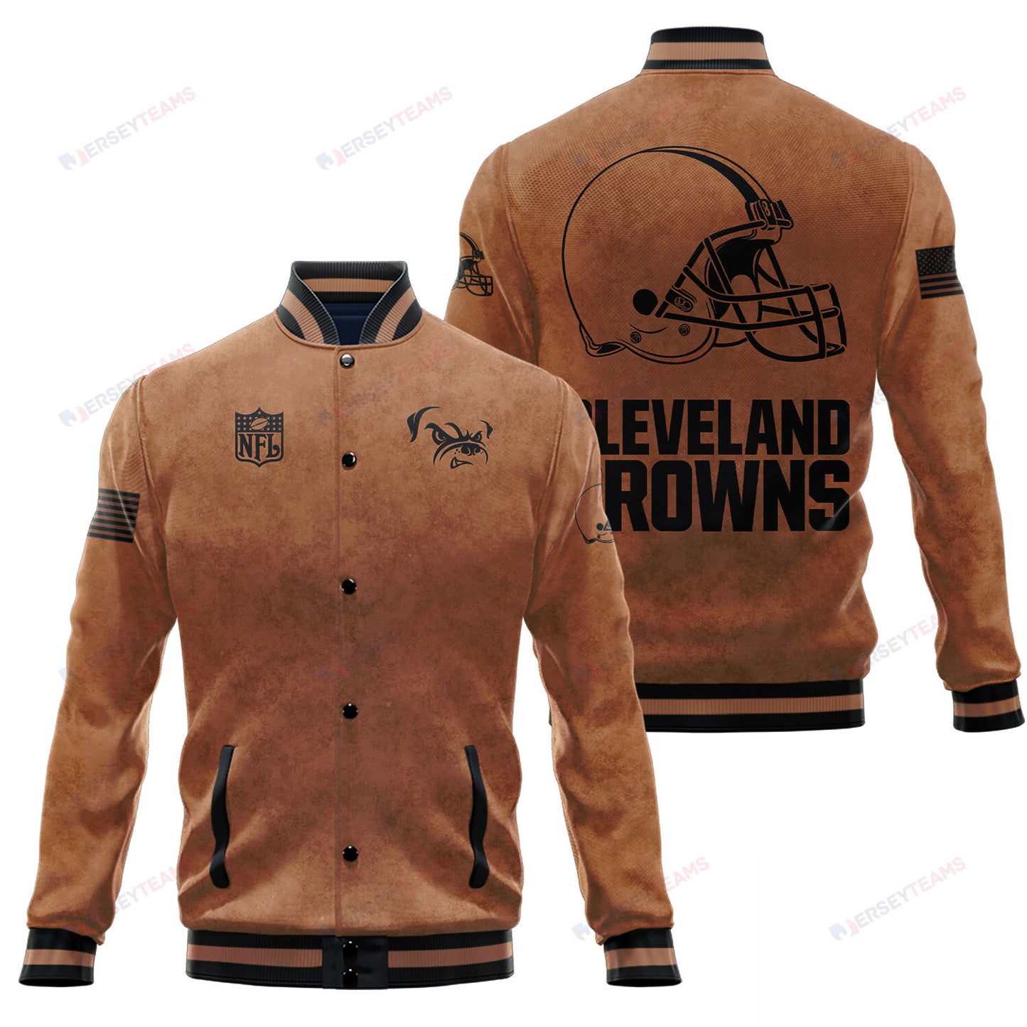 Cleveland Browns 2023 Salute To Service Club Baseball Jacket Varsity Jacket - Brown - All-Over-Printed Jacket