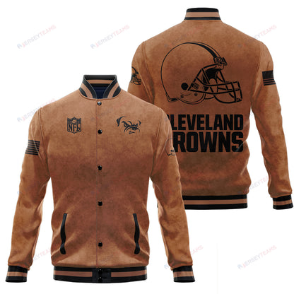 Cleveland Browns 2023 Salute To Service Club Baseball Jacket Varsity Jacket - Brown - All-Over-Printed Jacket