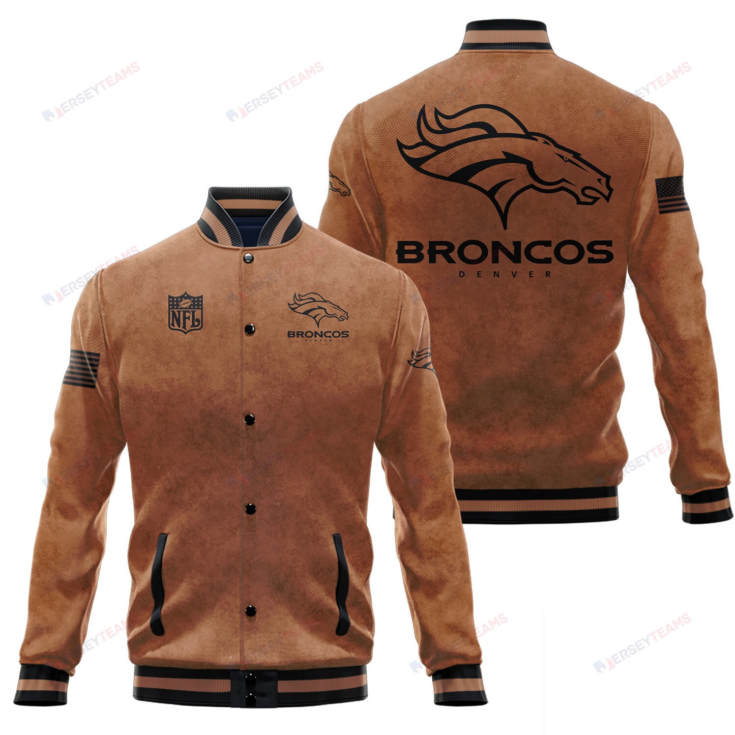 Denver Broncos 2023 Salute To Service Club Baseball Jacket Varsity Jacket - Brown - All-Over-Printed Jacket