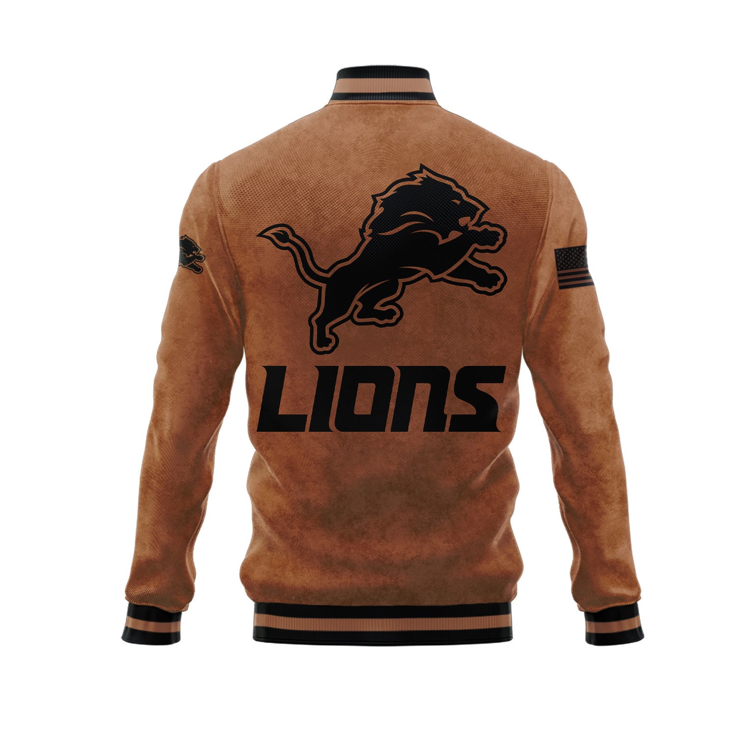 Detroit Lions 2023 Salute To Service Club Baseball Jacket Varsity Jacket - Brown - All-Over-Printed Jacket