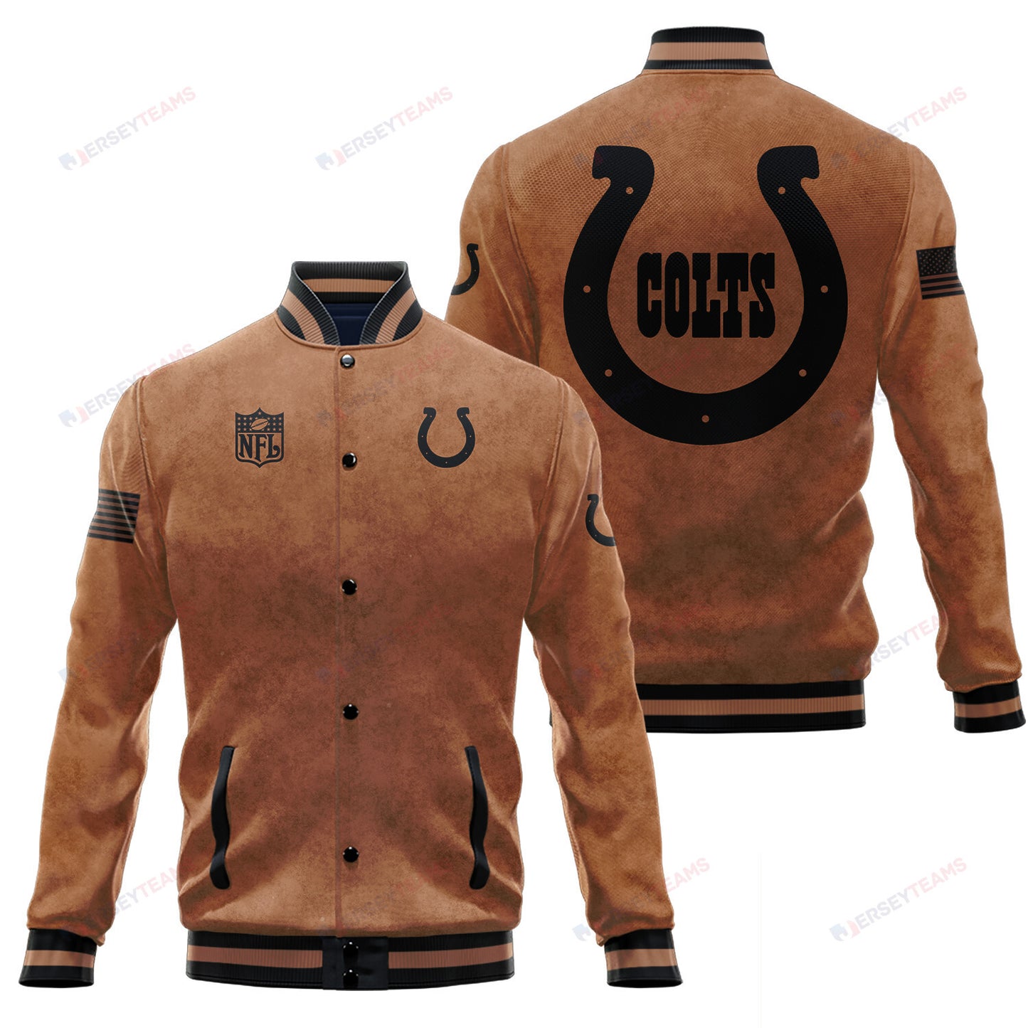 Indianapolis Colts 2023 Salute To Service Club Baseball Jacket Varsity Jacket - Brown - All-Over-Printed Jacket