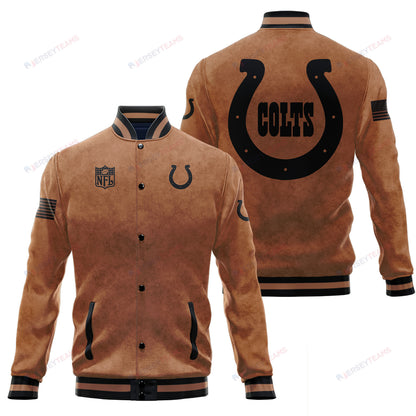Indianapolis Colts 2023 Salute To Service Club Baseball Jacket Varsity Jacket - Brown - All-Over-Printed Jacket