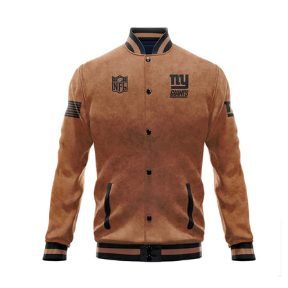New York Giants 2023 Salute To Service Club Baseball Jacket Varsity Jacket - Brown - All-Over-Printed Jacket