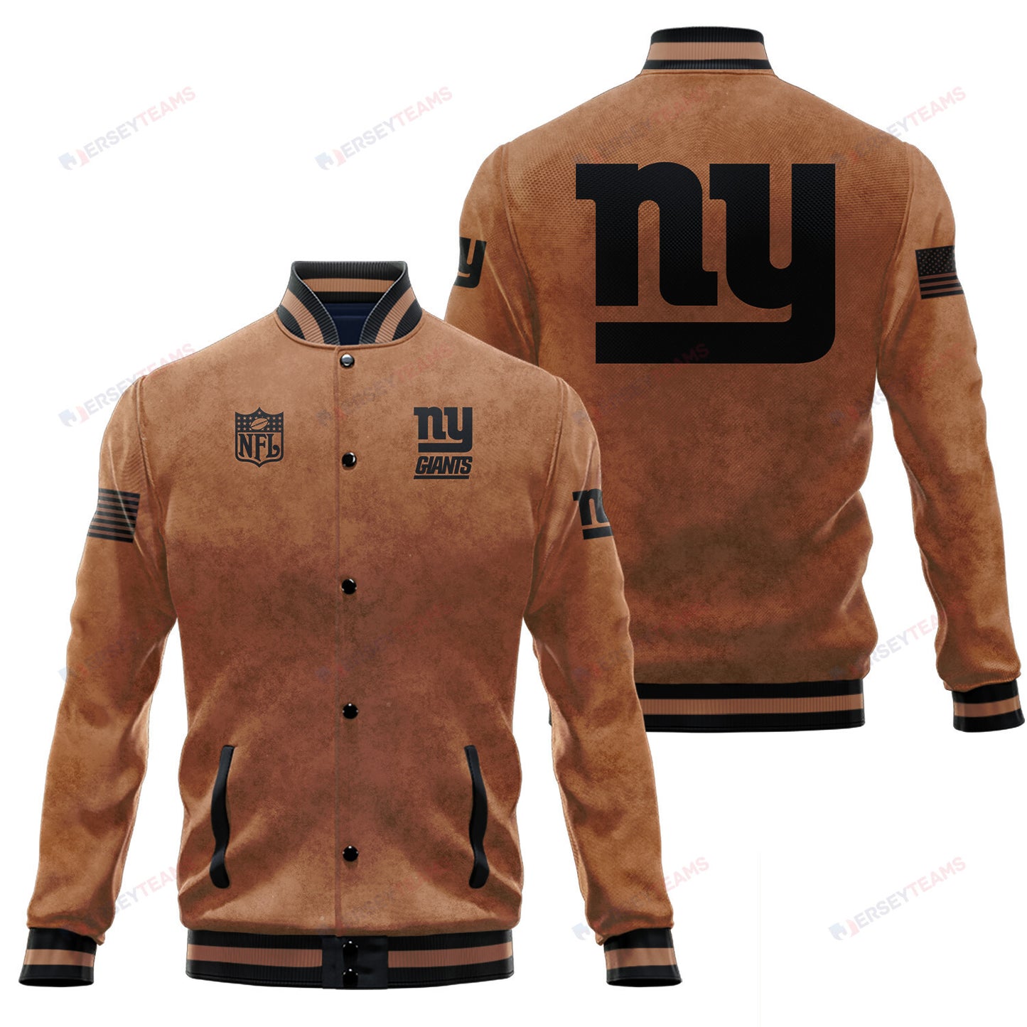 New York Giants 2023 Salute To Service Club Baseball Jacket Varsity Jacket - Brown - All-Over-Printed Jacket