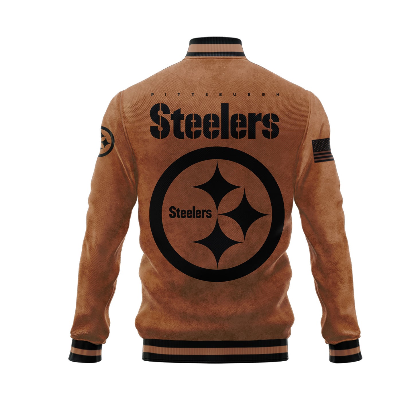 Pittsburgh Steelers 2023 Salute To Service Club Baseball Jacket Varsity Jacket - Brown - All-Over-Printed Jacket