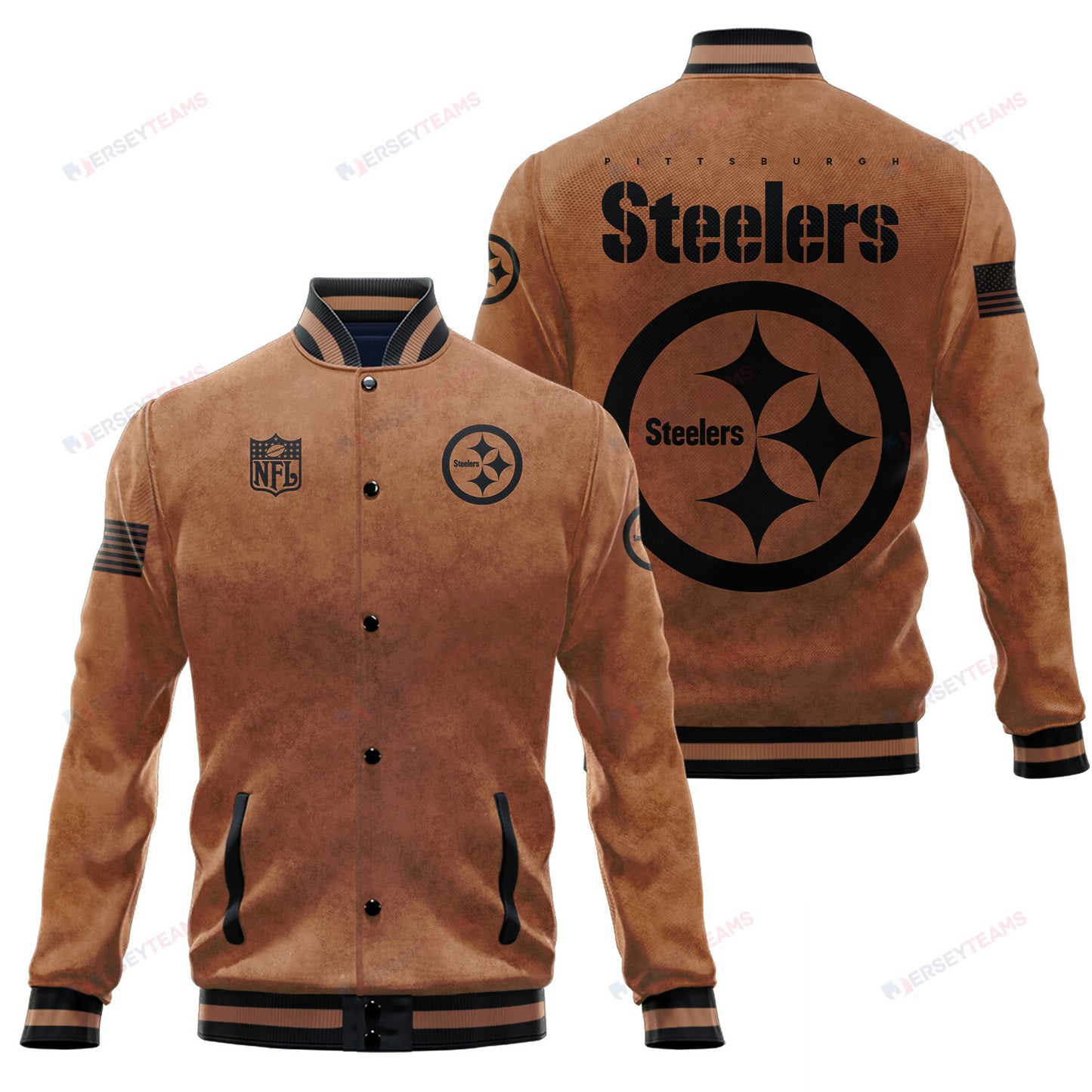 Pittsburgh Steelers 2023 Salute To Service Club Baseball Jacket Varsity Jacket - Brown - All-Over-Printed Jacket