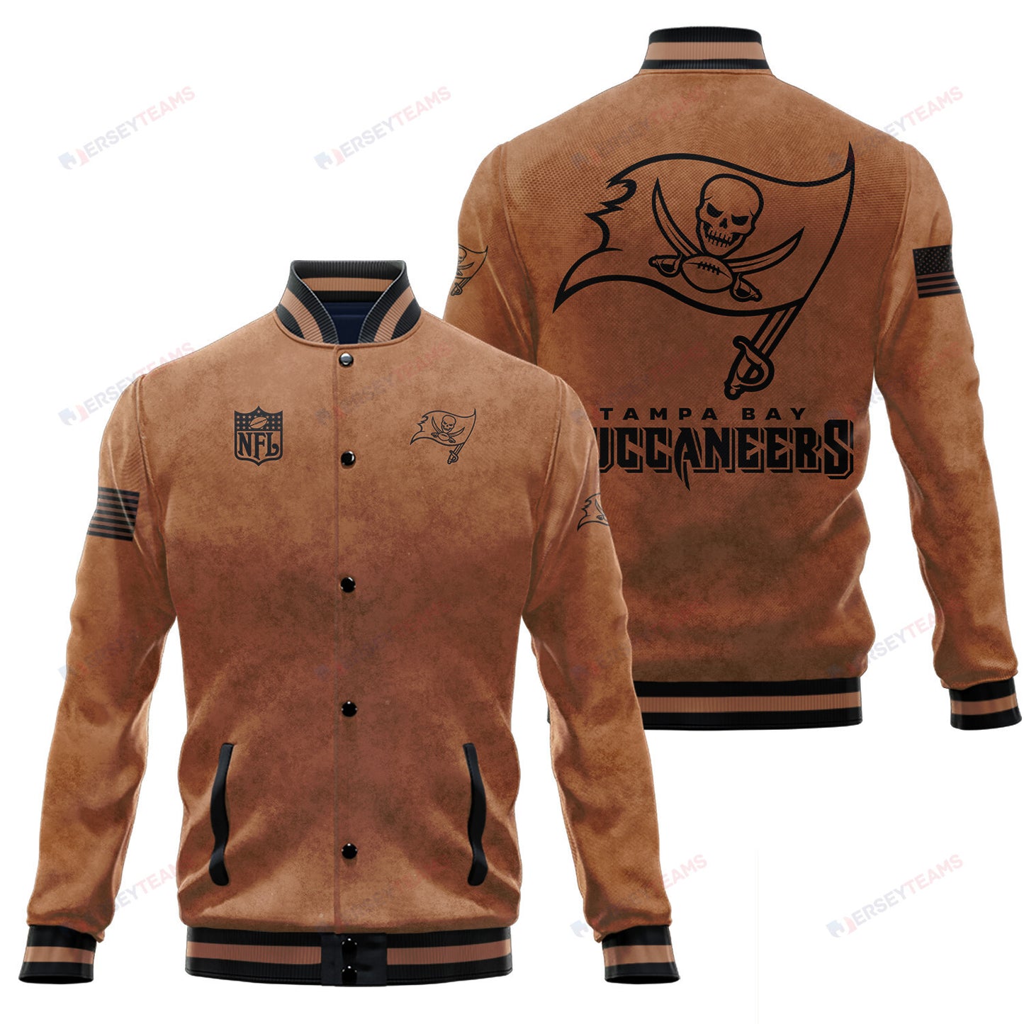 Tampa Bay Buccaneers 2023 Salute To Service Club Baseball Jacket Varsity Jacket - Brown - All-Over-Printed Jacket