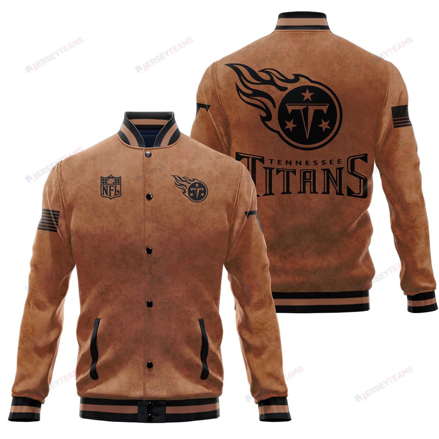 Tennessee Titans 2023 Salute To Service Club Baseball Jacket Varsity Jacket - Brown - All-Over-Printed Jacket