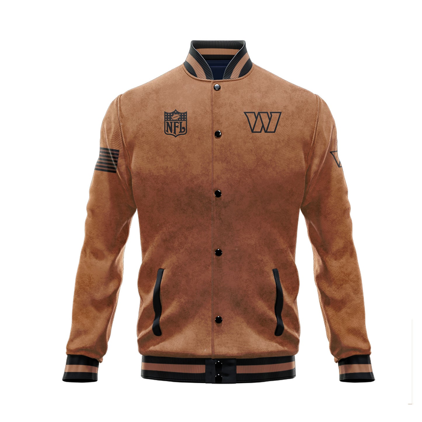 Washington Commanders 2023 Salute To Service Club Baseball Jacket Varsity Jacket - Brown - All-Over-Printed Jacket