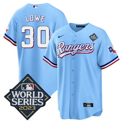 Nathaniel Lowe 30 Texas Rangers 2023 World Series Stitched Baseball Jersey - Blue
