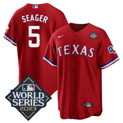 Corey Seager 5 Texas Rangers 2023 World Series Stitched Baseball Jersey - Red