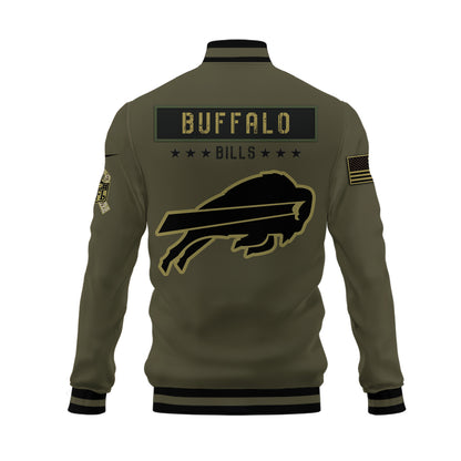 Buffalo Bills 2023 Salute To Service Club Baseball Jacket Varsity Jacket - Green - All-Over-Printed Jacket