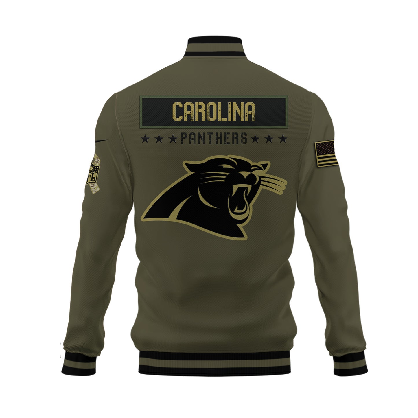 Carolina Panthers 2023 Salute To Service Club Baseball Jacket Varsity Jacket - Green - All-Over-Printed Jacket