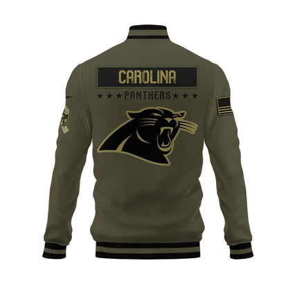 Carolina Panthers 2023 Salute To Service Club Baseball Jacket Varsity Jacket - Green - All-Over-Printed Jacket