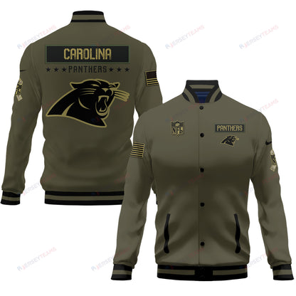 Carolina Panthers 2023 Salute To Service Club Baseball Jacket Varsity Jacket - Green - All-Over-Printed Jacket