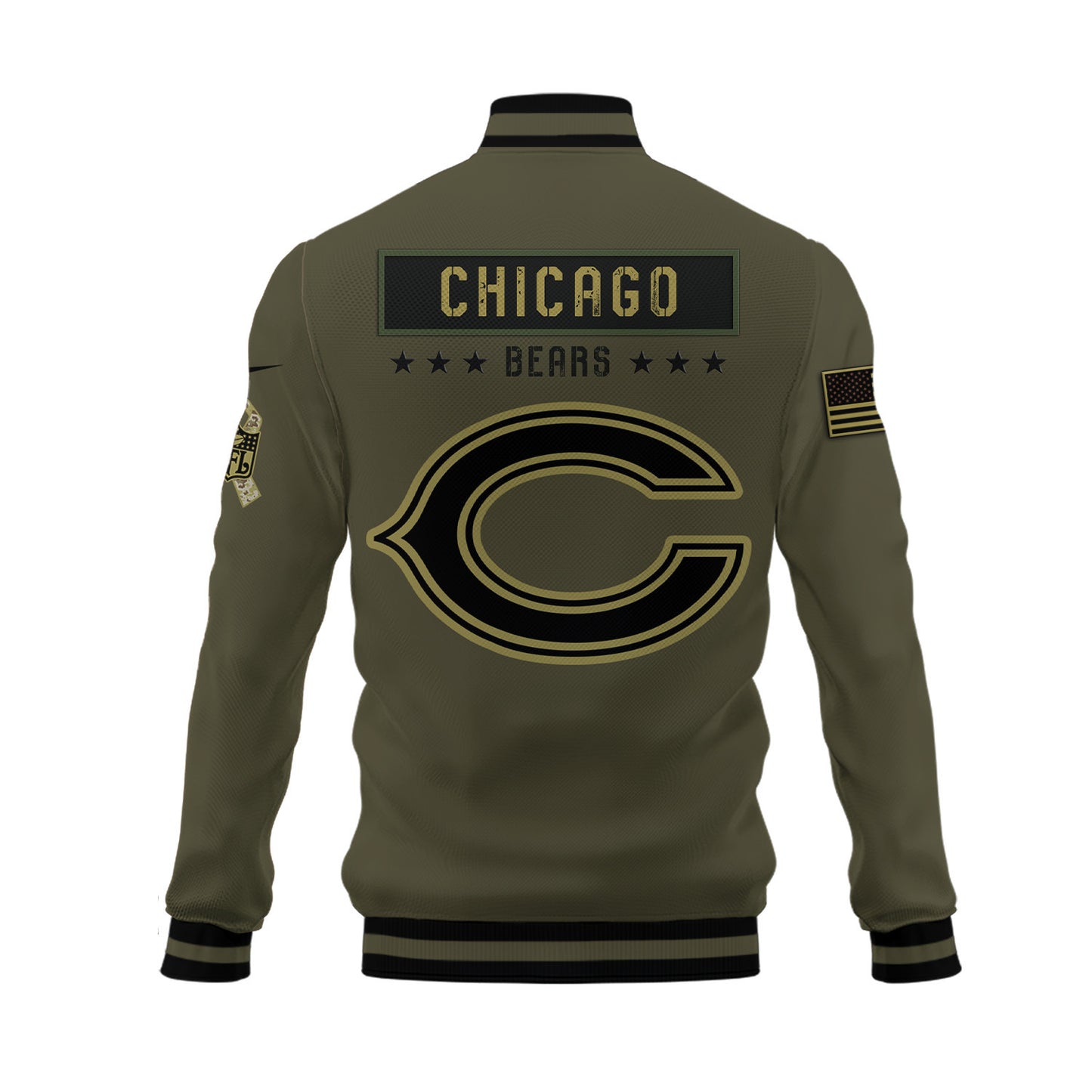 Chicago Bears 2023 Salute To Service Club Baseball Jacket Varsity Jacket - Green - All-Over-Printed Jacket