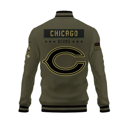 Chicago Bears 2023 Salute To Service Club Baseball Jacket Varsity Jacket - Green - All-Over-Printed Jacket