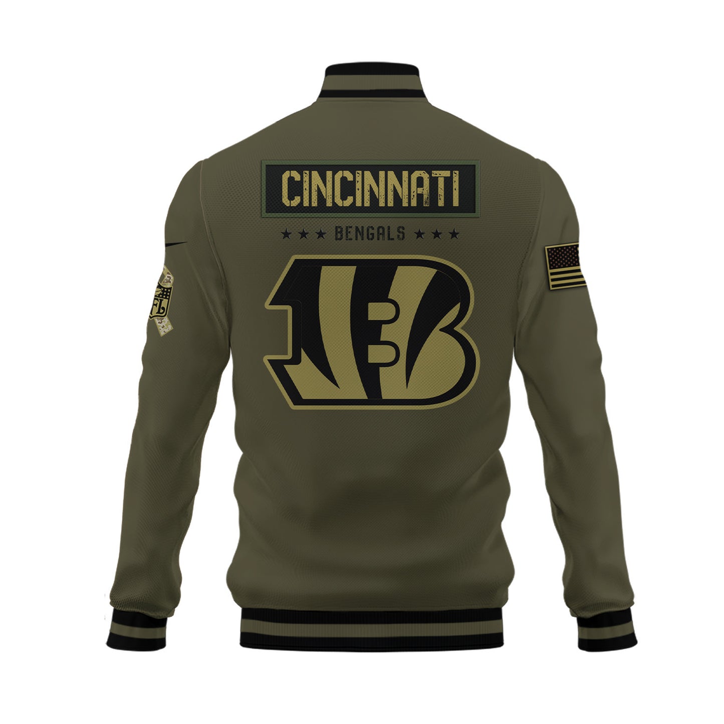 Cincinnati Bengals 2023 Salute To Service Club Baseball Jacket Varsity Jacket - Green - All-Over-Printed Jacket
