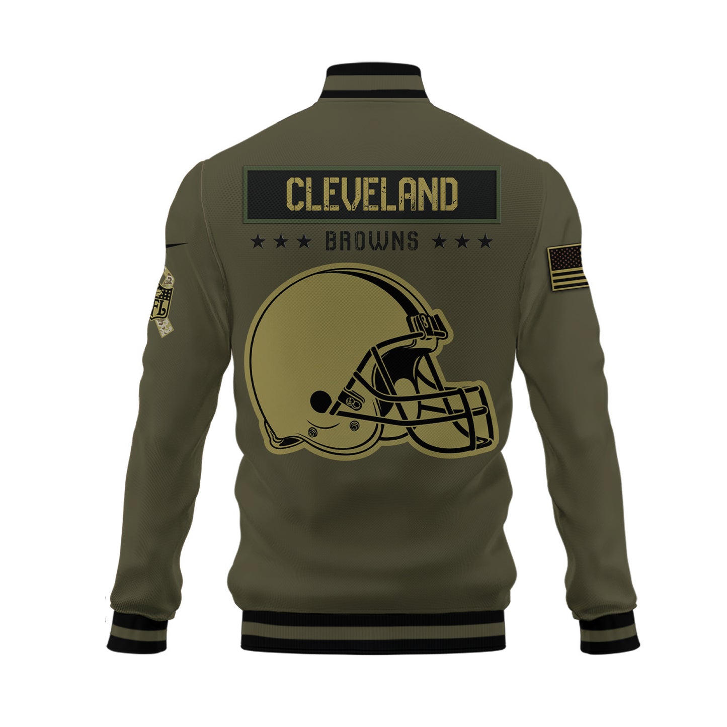 Cleveland Browns 2023 Salute To Service Club Baseball Jacket Varsity Jacket - Green - All-Over-Printed Jacket