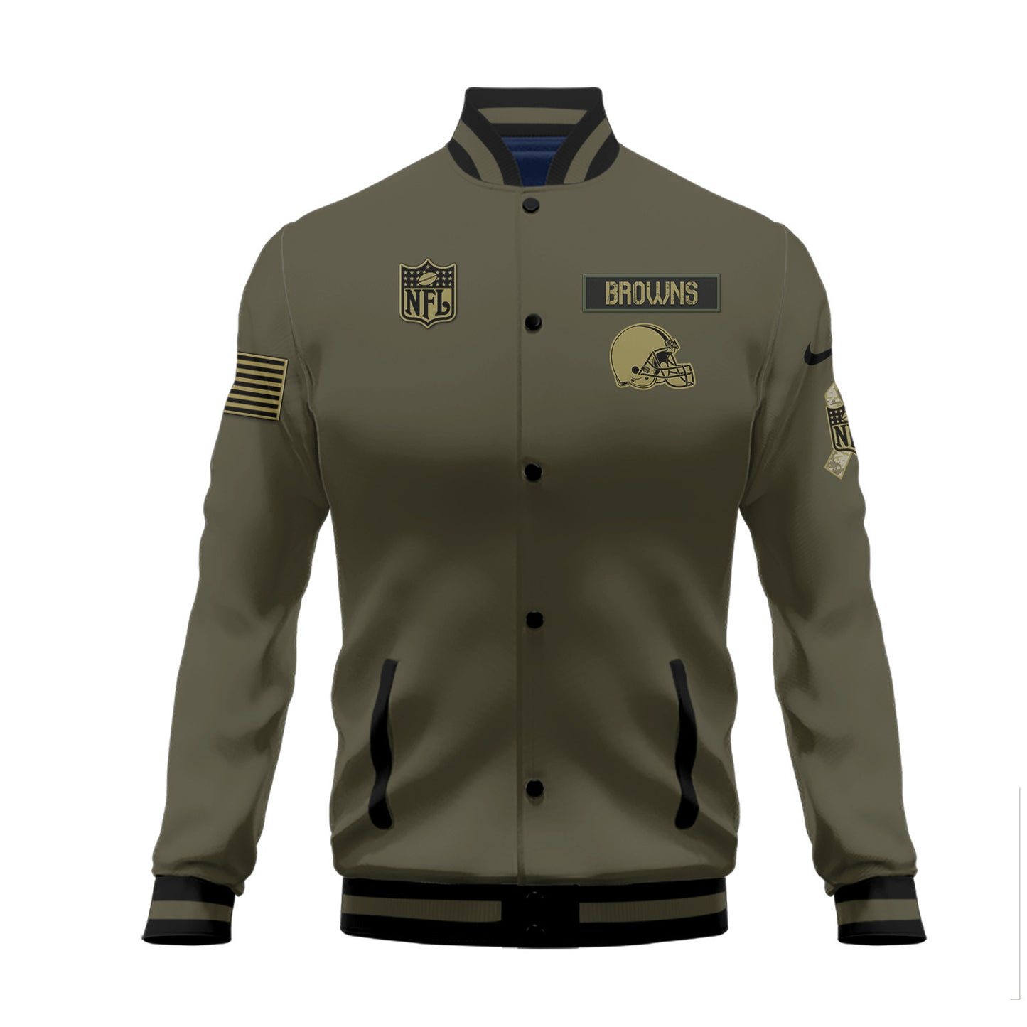 Cleveland Browns 2023 Salute To Service Club Baseball Jacket Varsity Jacket - Green - All-Over-Printed Jacket