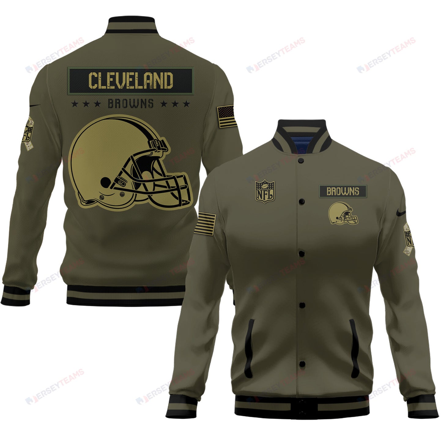 Cleveland Browns 2023 Salute To Service Club Baseball Jacket Varsity Jacket - Green - All-Over-Printed Jacket