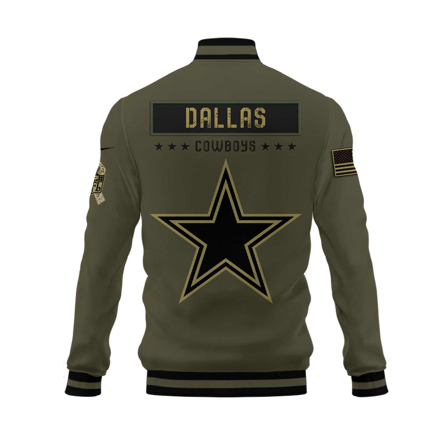 Dallas Cowboys 2023 Salute To Service Club Baseball Jacket Varsity Jacket - Green - All-Over-Printed Jacket