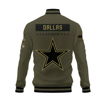 Dallas Cowboys 2023 Salute To Service Club Baseball Jacket Varsity Jacket - Green - All-Over-Printed Jacket
