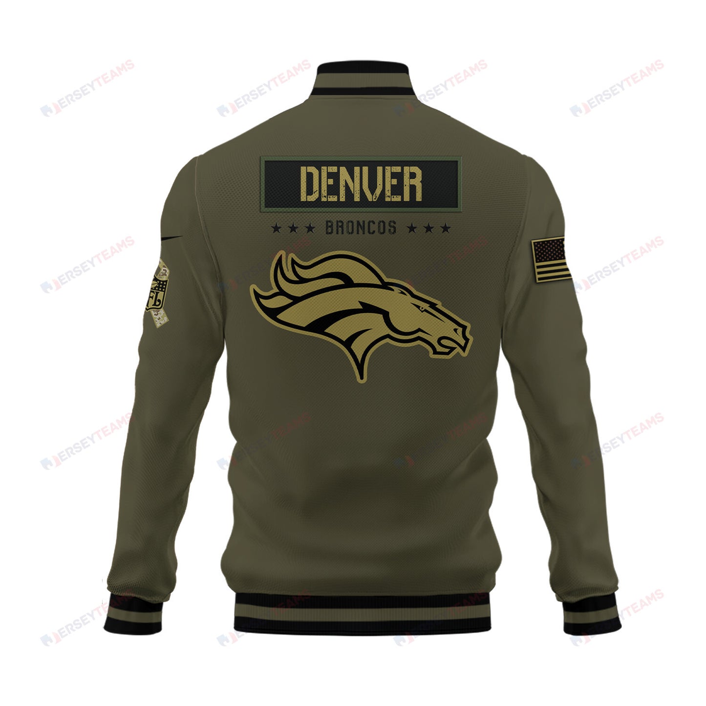 Denver Broncos 2023 Salute To Service Club Baseball Jacket Varsity Jacket - Green - All-Over-Printed Jacket